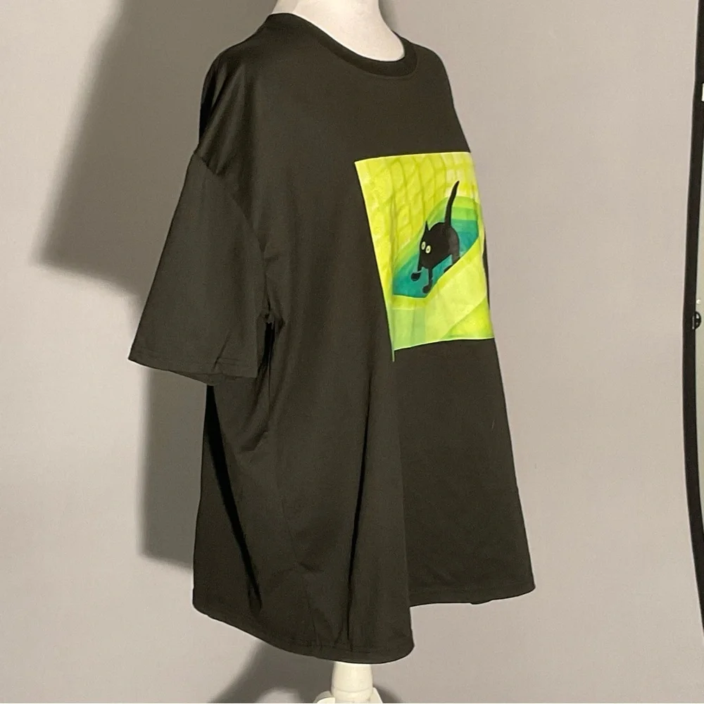 Trend Scaredy Cat Graphic Tee XXL | Oversized Black Novelty Cat Shirt